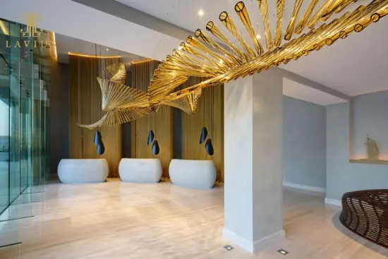 Entryway large wavy gold bubble glass chandelier