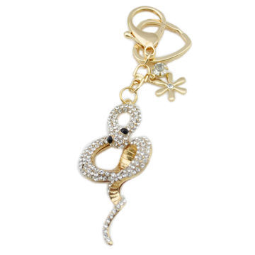 Snake-shaped new arrival designer hot sale chic rhinestone keychain, OEM/ODM/small orders welcome