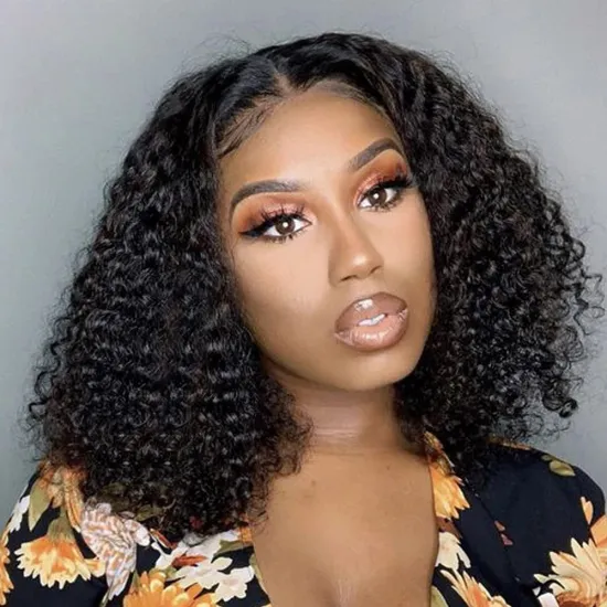 Wholesale Price Nautral Black Kinky curly Bob wigs for black women Synthetic hair  transparent lace curly bob Wigs Vendor