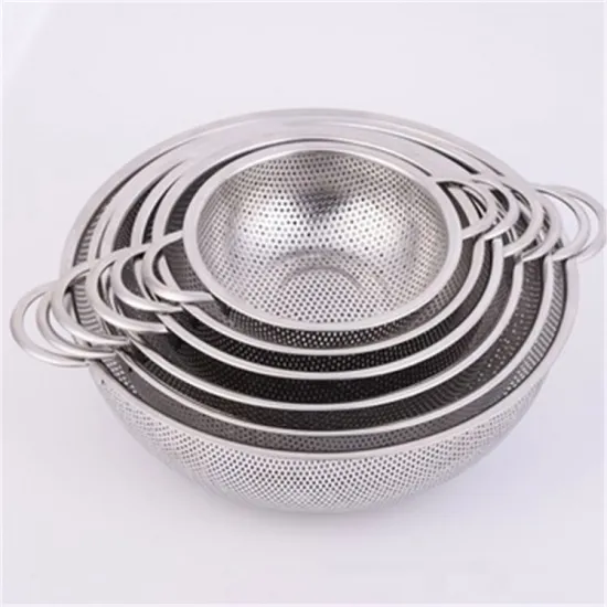 6pcs High Grade Stainless Steel Colander Set with Pierced Mesh and Two Ears