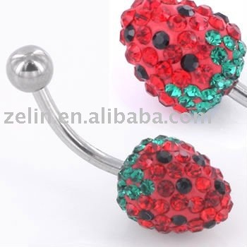 fashion 316L stainless steel with vivid red strawberry body piercing belly jewelry
