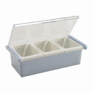 Plastic 3-bowl Condiment Set, Made of PP and PS, Used in kitchen, w/3 Spoons