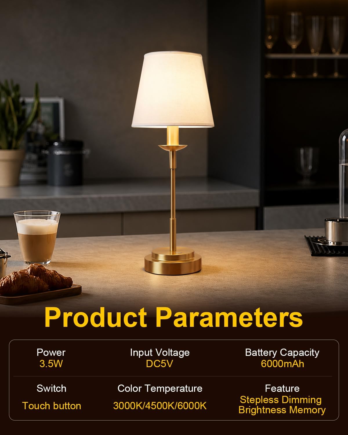 Cordless Rechargeable LED Table Lamp Stepless Dimming 6000mAh (5)