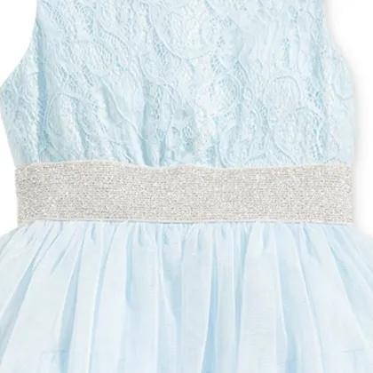 custom made light blue lace flower tiered tulle girls tutu dress