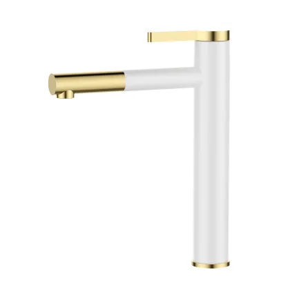 Rotatable Spout White and Gold Body Counter Basin Faucet