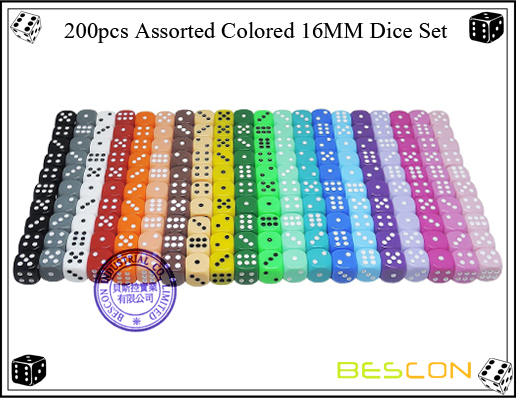 200pcs Assorted Colored 16MM Dice Set-2