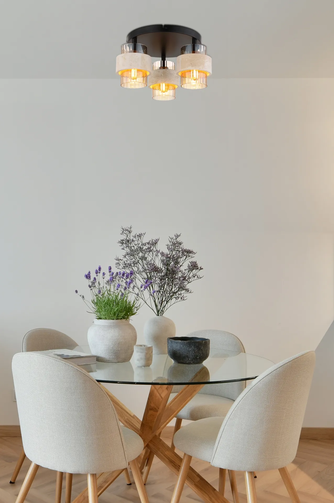 Vintage Round Ceiling Light Travertine Brass (6)