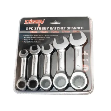Durable 5 Pcs Open-End Combination Stubby Ratchet Wrench Set