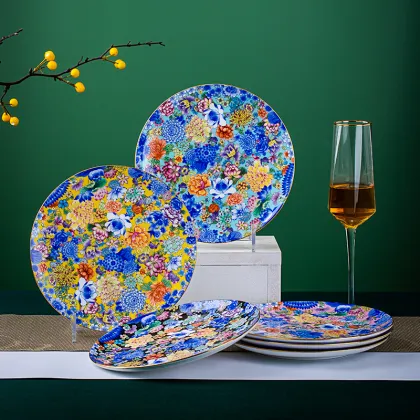 Doucai Wan Hua 7 Inch Flat Plate - High-End Tableware for Export