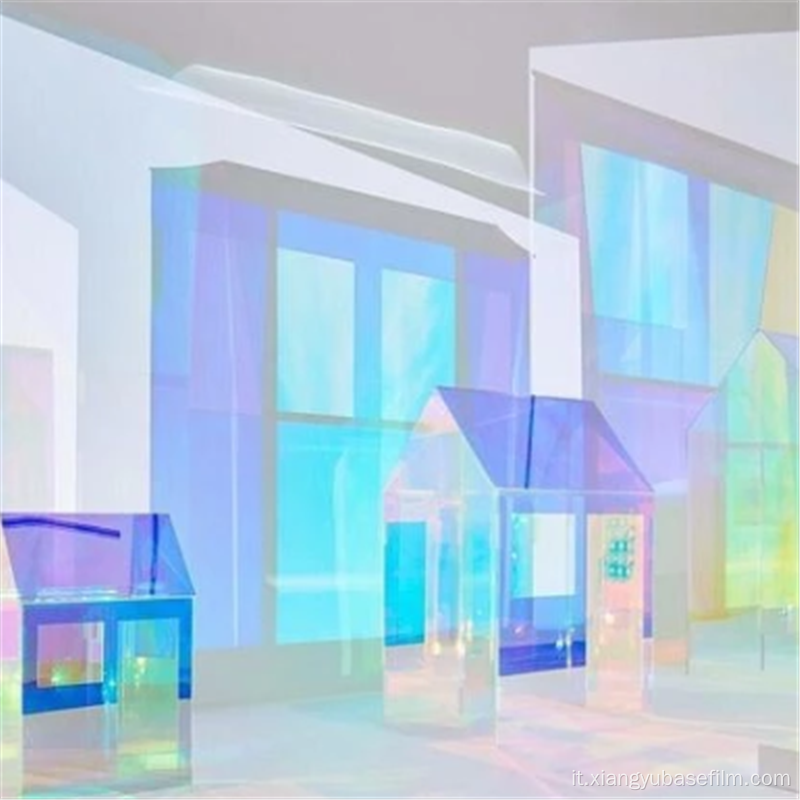 Pellicola decorativa iridescente con base riflettente per edificio arcobaleno