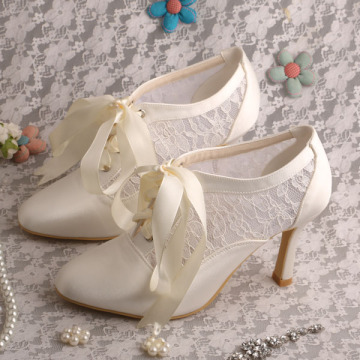 Ivory Lace up Wedding Shoes Bridal High Heel
