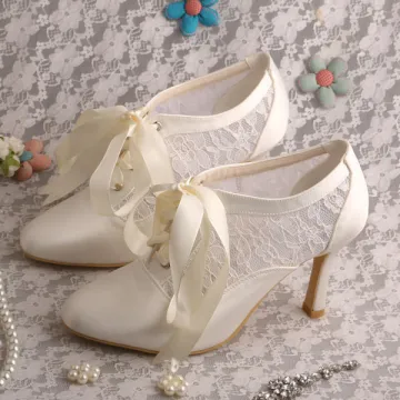 Ivory Lace up Wedding Shoes Bridal High Heel