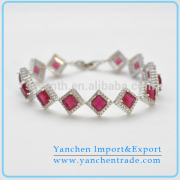 Popular Design Rhodium Plated Red Stone Custom Bracelet For Hot Sale