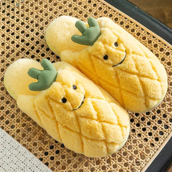 Home Slipper for womens Gingham fur slippers Woman Cartoon lovely pineapple Indoor slippers soft massage House shoes