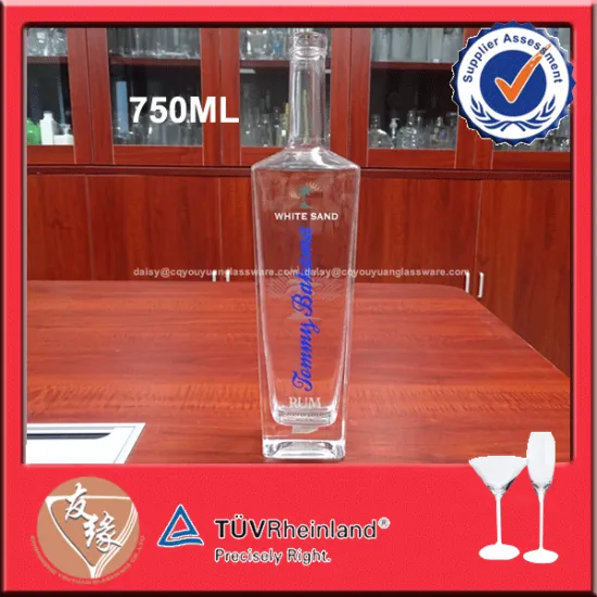 Top quality branded custom etched spirit glass bottle Rum 750ml