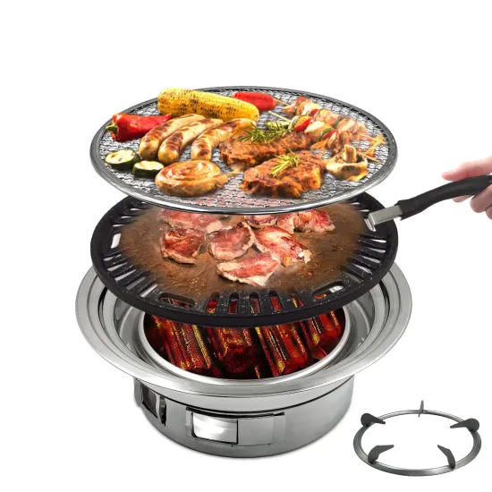 Korean BBQ Grill Portable Charcoal Grill Non-stick Easy to Clean Multi-function Charcoal Stove for Outdoor Camping BBQ Grill