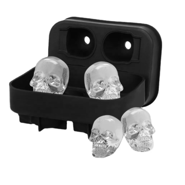 Hochwertiger 3D -Schädel -Eisschale - 4 Kammer -Silikonform für Whisky -Eiswürfel