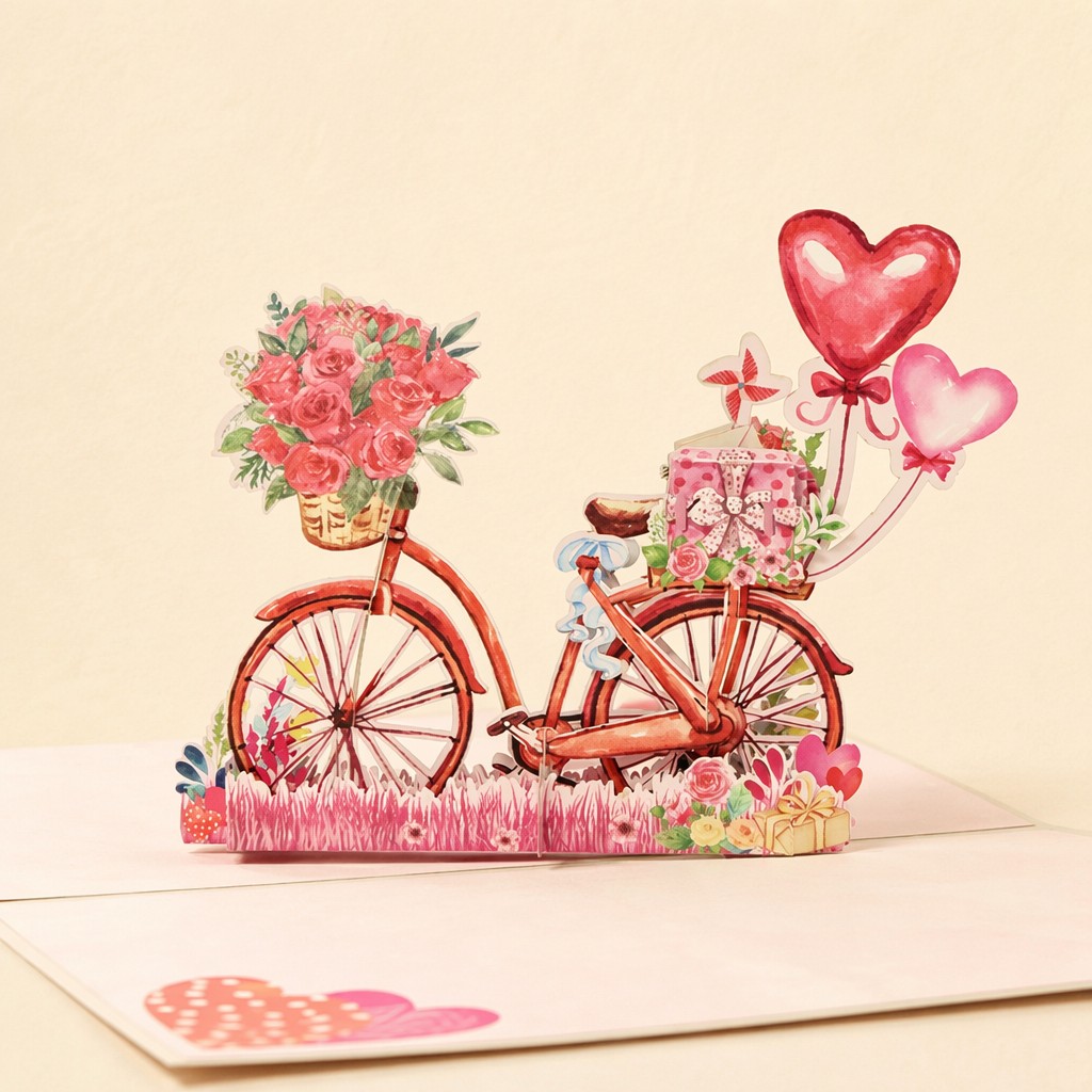 Valentine bicycle pop up card