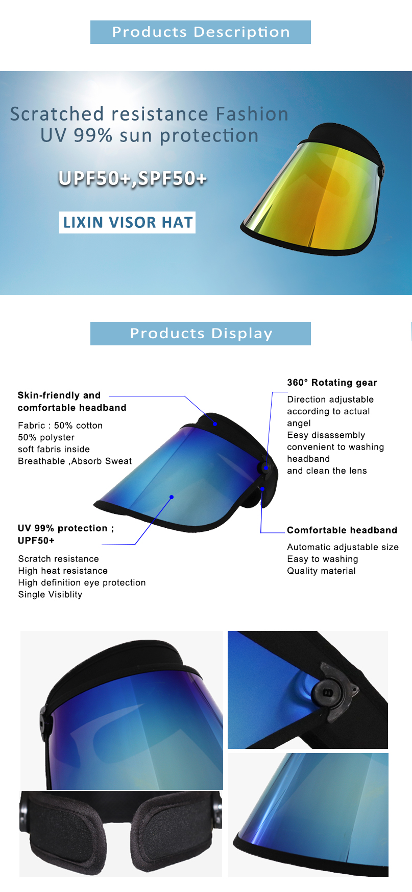 Ice Blue Visor Hat Uv Protection Face Shield Factory Wholesale