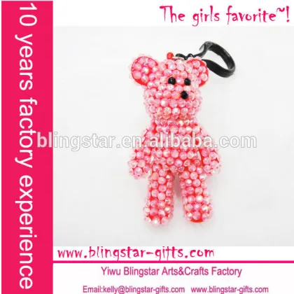 Fashion rhinestone bear keychain, crystal bear,diamond bear, jeweled bear keychain
