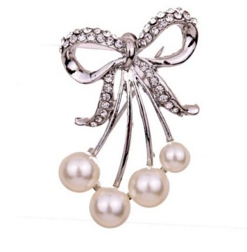 Silver Plated Glaring Crystal Cute Bowknot Brooches and Pins Vintage for Women & Girls (Fq-P-3219)