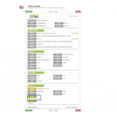 US Import B/L data for cable tools