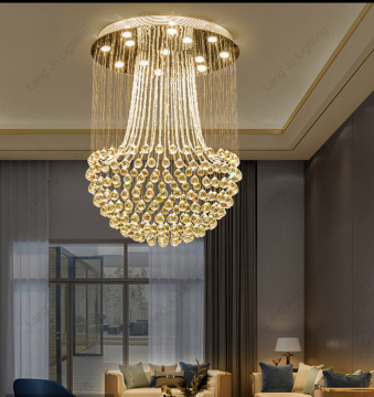 Post-Modern Luxury Long High Translucent Crystal Golden Stair Pendant Lighting