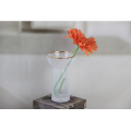 White Crystal Glass Flower Vase with Gold Rim