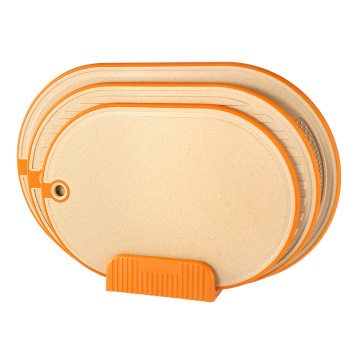 Customized 3-Piece TPU Orange Cutting Chopping Board with Wheat Stalk Design and 3 Slot Base for Kitchen
