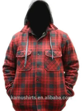 Mens Checkered Flannel Hoodie Jacket Shirts with Sherpa Lining Shirts
