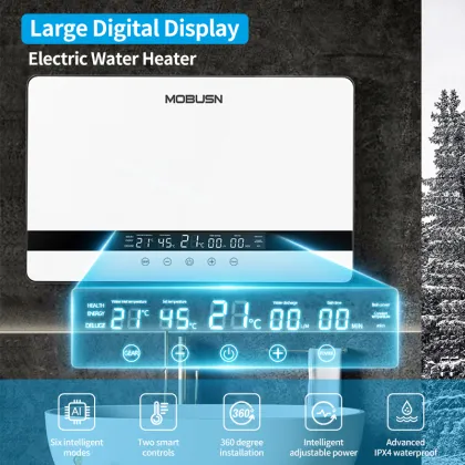 White and Black Wall-Mounted Water Heater with Big Display for Constant Temperature Hot Water