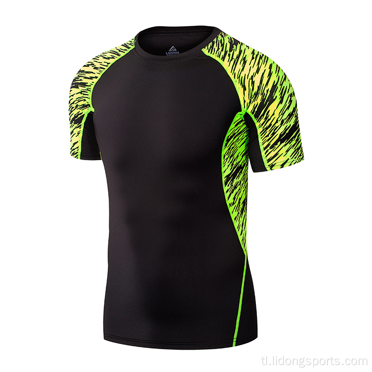 Lidong Wholesales Custom Short Sleeve Sports Tops Seamless Sports Mens Compression Gym Wear