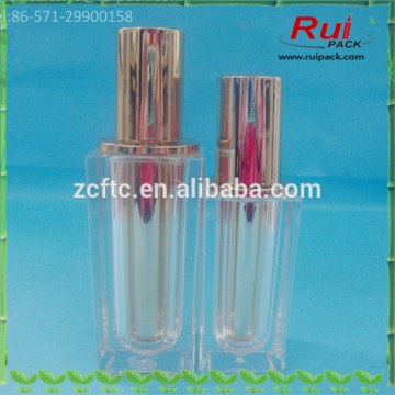 15/25/50ml clear golden square acrylic bottles, 1/0.8/1.6oz cosmetic acrylic bottles with golden inner cup and pump