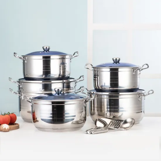 201 Stainless Steel Cookware Sets: Round Pots and Frying Pan with Comfortable Handles