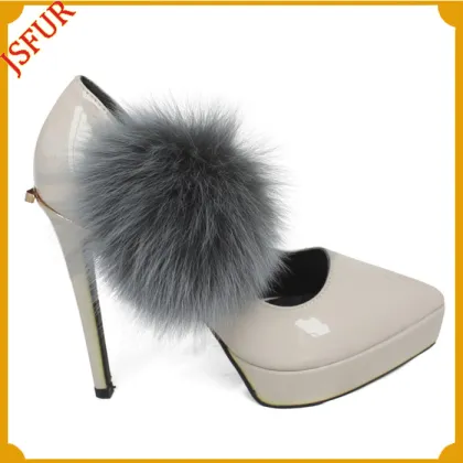 High-heeled Fur Shoes Genuine Fox Fur Pompom Accessory Shoes