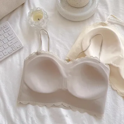 French Lace Back Bra with Thin Straps and Fixed Cups