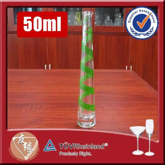 Custom made cork top odd shaped 50ml clear glass bottle