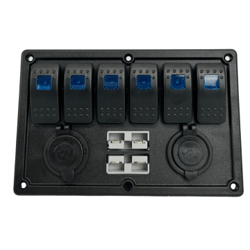 6 Gang Blue LED Waterproof Rocker Switch Panel for Car Marine Boat RV 12V with Anderson