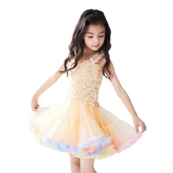 High Quality Puffy Baby Top Birthday Candy Color Dress for Toddler Girls