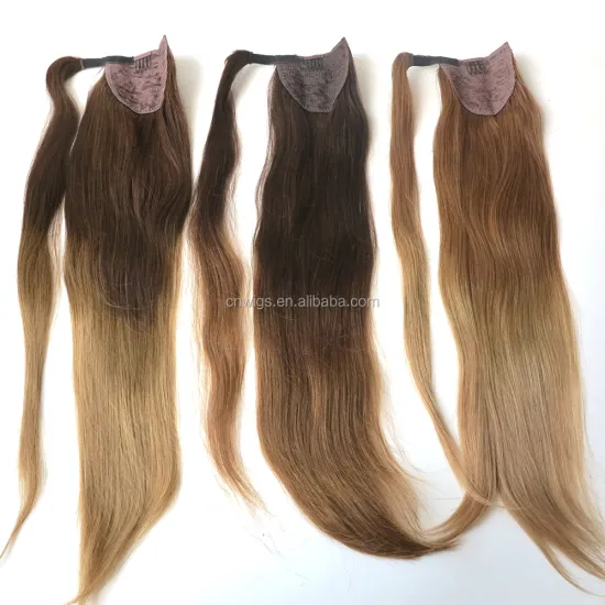LARGE STOCK 22" 100g ombre T color 100% human hair ponytail for white woman dip dye color wrap around ponytail