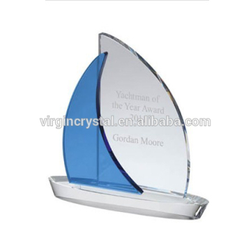 Clear and blue crystal ship awards for your logo