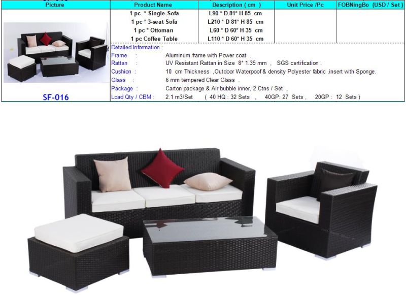 Outdoor Rattan Sofa Set with UV Resistant Wicker (SF-016)