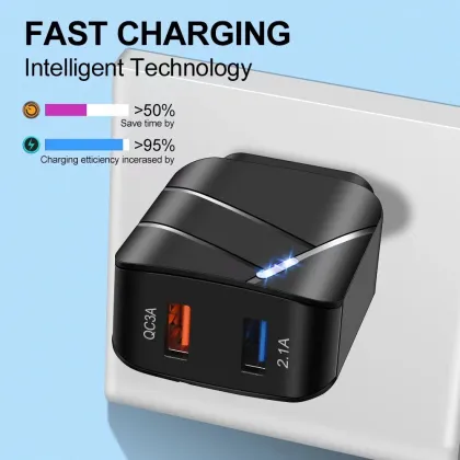28W Dual USB Wall Adapter - Quick Charger for Samsung, Xiaomi, Huawei