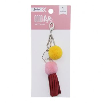 Customized Promotion: Zinc Alloy PU Korean Velvet Pom Pom Fur Ball Ring Metal Keychain