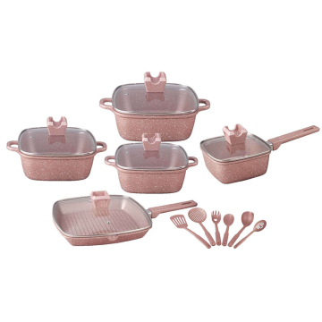 16-Piece Kitchen Household Granite Marble Stone Non-Stick Pot Set