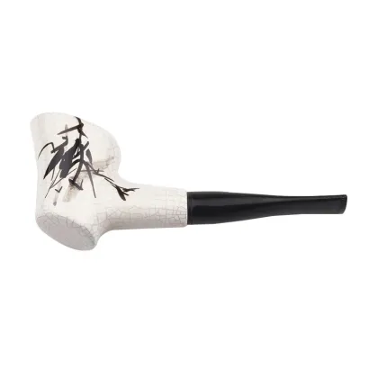 Factory direct bamboo ink painting straight handle ceramic smoking pipe