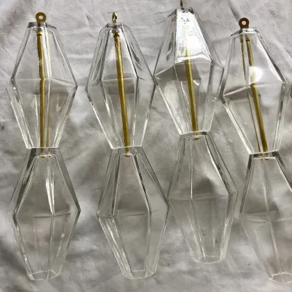 Venini Collection Poliedri Murano Glass Chandelier Pendants - Gold Metal Frame