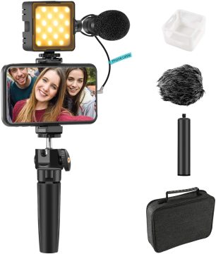 Professional Cell Phone Vlogging Kit: Including Shotgun Microphone, LED Light, and Accessory Bag for High-Quality Content Creation