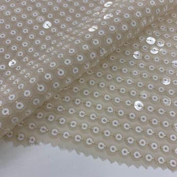 Chalk White Sequin Stripe Embroidery On Chiffon Fabric