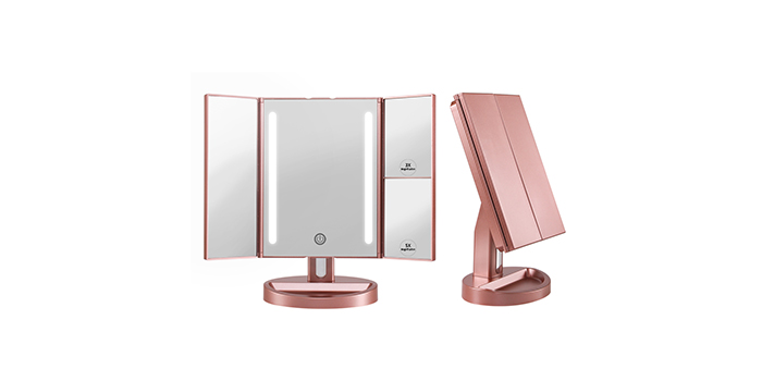 led light trifold mirror